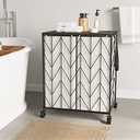 WOWLIVE Laundry Basket with Wheels, Heavy Duty Laundry Hamper with Wood Lid, Clothes Hamper with Divided Removable Liner Bag, Large Capacity Iron-Made Laundry Sorter Laundry Room Organization (Beige) (115L(22 x 13 x 26.4 Inches))
