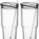 MEWAY 30oz/2 pcs Classic Insulated Tumblers,Double Wall Acrylic Tumbler with LidReusable Plastic Insulated Tumblers with Strawfor Cold Drinks, Sand Ice (Transparent, 2 Pack)