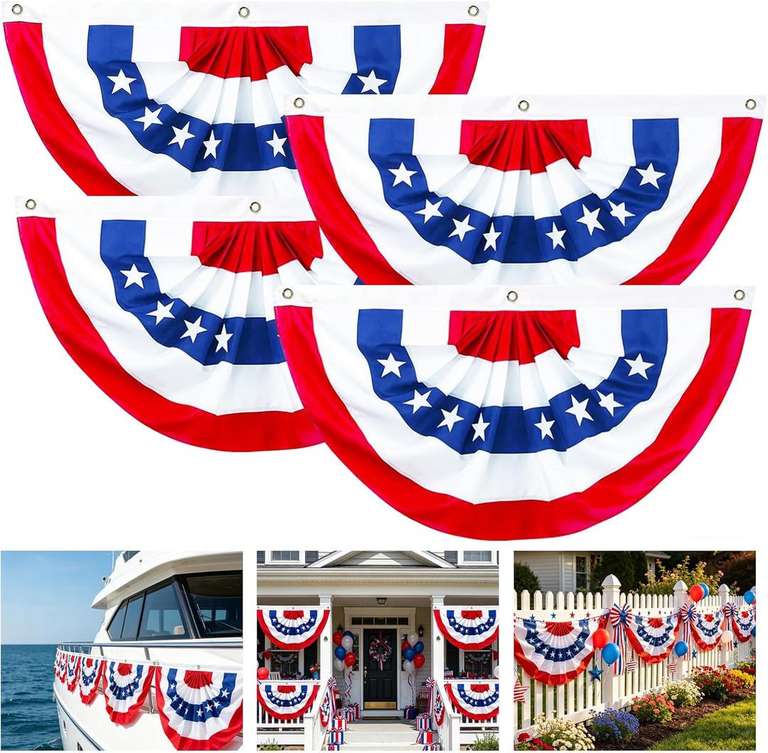 2 x 4 FT American Fan Bunting for Outside 4 Pack Patriotic Pleated Fan Flag Red White Blue 4th of July Decorations USA Flags for Outdoor Yard Party Independence Memorial Day Decor