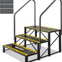 3 Steps Hot Tub RV Steps with Dual Handrail, Portable Mobile Home Stairs Steps with Reinforced Crossbeams on Both Sides, 660lbs, Outdoor RV Camper Entry Steps w/Non-Slip Mats