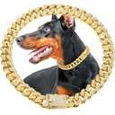 LEIFIDE Dog Chain Collar Gold 20 mm Wide Diamond Collar Large Dog Necklace Metal Pet Crystal Collar Jewelry Accessories for Medium Large Dogs(22 Inch)