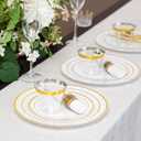 N9R 350PCS Gold Plastic Dinnerware Set for 50 Guests, Include: 50 Dinner Plates, 50 Dessert Plates, 50 Pre Rolled Napkins with Silverware and 50 Cups, White and Gold Disposable Plates for Party