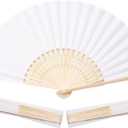 Sepwedd 50pcs White Paper Hand Fan Bamboo Folding,Handheld Paper Folded for Wedding Party and Home Decoration