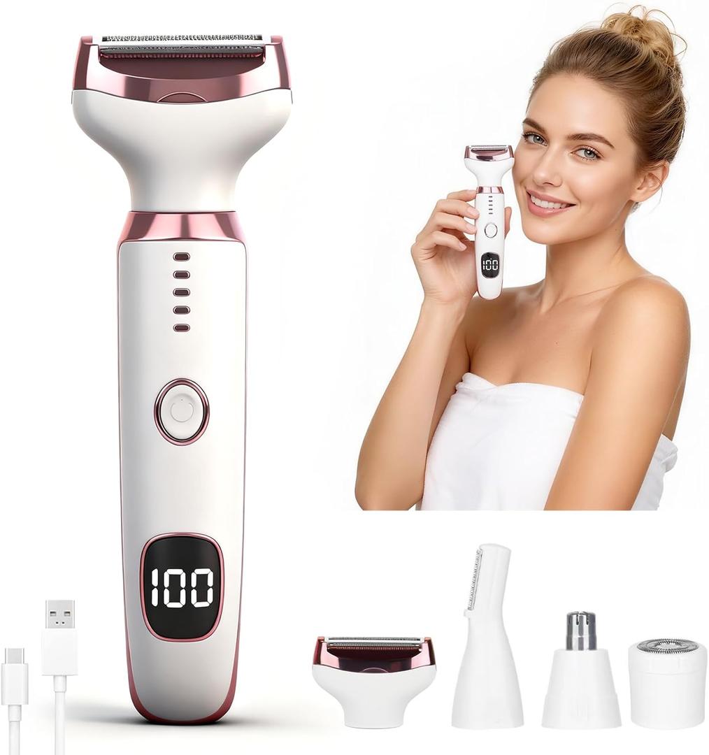 Wet & Dry Electric Razor for Women Men,4 in 1 Rechargeable Led Display Electric Shaver and Facial Hair Remover,Painless Ladies Body Razors for Nose Face Body Leg Bikini Arm Hair (Multicolor)