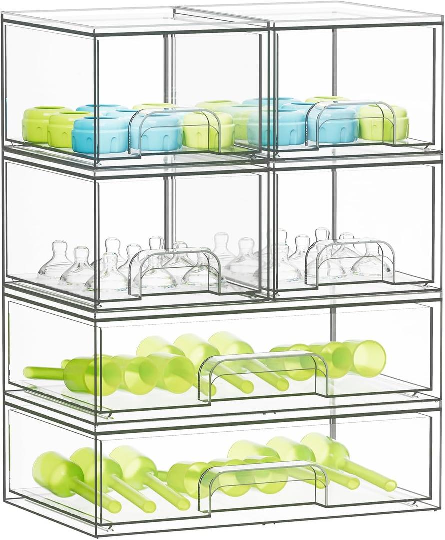 SpaceAid Bottle Storage Organizer Baby - Acrylic Bottles Station Organizer Container, Stackable Clear Drawers for Countertop, Vanity, Bathroom, Cabinet, Pantry Organization, 6 Pack, 4S2L, 15.6"H