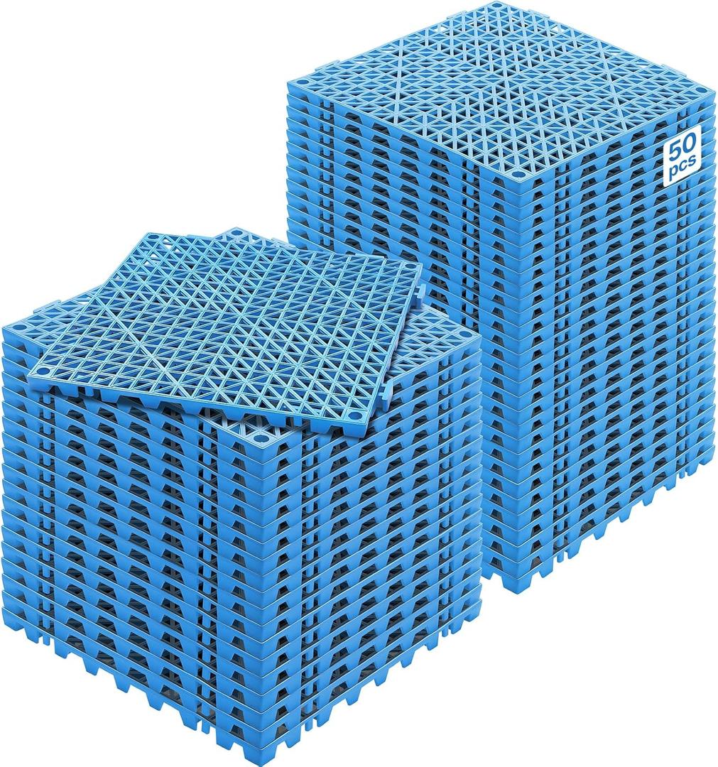 VEVOR Interlocking Tile 50PCS Blue, Drainage Tiles 12" x 12" Splicing, Soft PVC Interlocking Drainage Floor Tiles, Non-Slip Drainage Holes for Restroom, Bathroom, Kitchen, Pool, Wet Areas