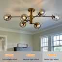 hesoge Modern Semi Flush Mount Ceiling Light Fixture 6-Light Sputnik Gold Chandelier with Glass Globe Mid Century Ceiling Lighting for Dinning Room Farmhouse Kitchen Bedroom Living Room