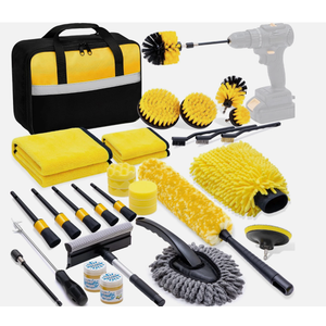 YJUSMAK 29Pcs Car Detailing Kit with 18" Wheel Rim Brush, Car Detailing Brush Set, Car Cleaning Tools Kit for Interior Exterior Wheels, Yellow