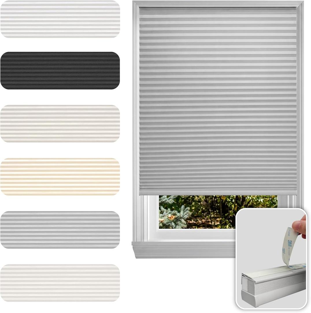 No Drill Cordless Cellular Shade, Cloud Gray, 22" W x 64" H