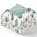 lulumoon Muslin Baby Blanket Neutral: Lightweight Cotton Blanket with Woodland - Ideal for Newborn to Toddler 47"x47" (Pine Forest)