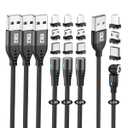 Magnetic Charging Cable 4 Pack- (6.6ft/6.6ft/3.3ft/3.3ft) 360 3-in-1 Magnetic USB C Charging Cable | LED Light Nylon Braided Magnetic Cable for i-Products & Android with Micro USB & USB Type C