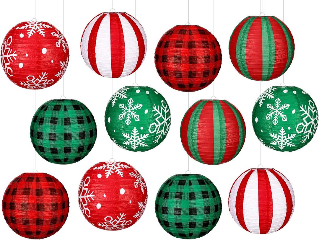 Bencailor 12 Pcs Christmas Hanging Paper Lanterns Set Decorative Christmas Party Lanterns Round Hanging Lamps for Xmas Home Decoration Supplies Props Graduation Holiday Decor(Snowflake, 12 Inch)