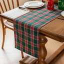 Joyfol Day 13x60 Inch Green Tartan Christmas Table Runner - Stain Resistant & Washable, Holiday Decor for Xmas, New Year's, Winter Dining