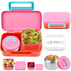 Lunch Box for Kids With 8oz Soup Thermo, Leak-proof Lunch Container with 2 Compartments, Thermo Food Jar Food Containers for Back to School Girls Boys (Pink)