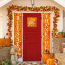 Tatuo Blessed Thankful Hanging Banner Fall Harvest Welcome Banner Porch Sign Autumn Pumpkin Maple Leaf Backdrop Flag for Home Yard Indoor Outdoor Thanksgiving Party Decorations