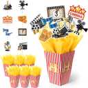 LemonRoad 6 Sets 74 Pcs Movie Night Party Centerpieces Movie Night Theme Decorations Ticket and Star Table Toppers with Popcorn Box Theater Cutouts and Sticks for Theater Party Birthday Decor