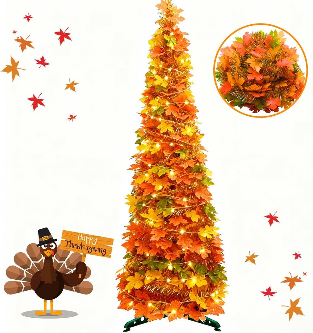 5.2FT Fall Tree Fall Decor, Thanksgiving Maples Tree for Fall Porch Decor, Thanksgiving Decorations for Home