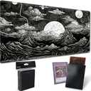 for MTG Playmat TCG Board Game Mat Plus 50 Pcs Card Sleeves, 24 x 14 Table Mats Black and White Landscape Game Mousepad with Soft Surface Non-Slip Base for MTG Trading Card Game Playmats