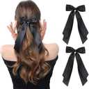 LuSeren 2 PCS Double Layer Hair Bows Black Hair Ribbon Clips Ponytail Holder Accessories for Women Girls Toddlers Teens Kids