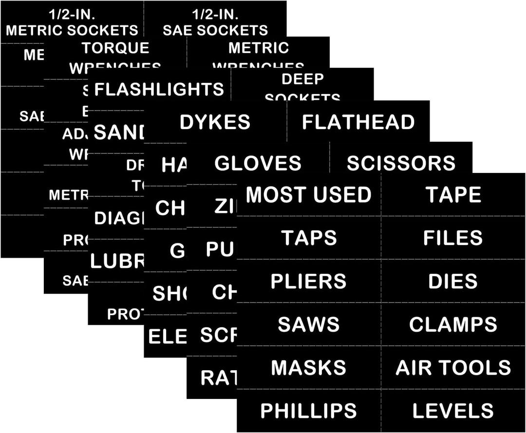 Magnetic Tool Box Organization Labels,Tool Chest Organizer Labels with Strong Magnets,Easy to Read Printing - Fits All Brands of Steel Tool Box Drawers (72 Pcs, 4 x 1.18 Inches) (Black)