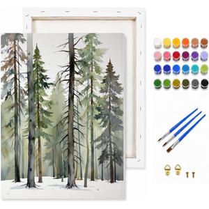 Nature Forest Paint by Numbers Kit for Adults - DIY Pine Tree Landscape Painting on Canvas, Acrylic Paint Set, Suitable for Beginners, Art for Home Decoration or Gifts(16X20IN Framed)