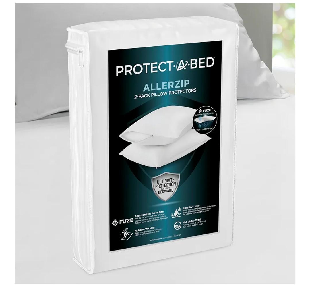 Protect-A-Bed AllerZip Standard 20" x 26" Pillow Protectors (Set of 2), Bed Bug and Dust Mite Proof, Noiseless and Odor-Resistant Pillow Covers, 100% Waterproof, Machine Washable