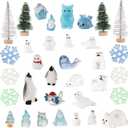 34 Pcs Winter Mini Resin Figurines, Miniature Winter Figurines for DIY Cake Decoration Ornaments Crafts Moss Landscape