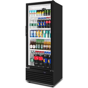 Commercial Beverage Refrigerator, 24.5 Inch 15 Cu. Ft. Drink Fridge, Display Refrigerator with Glass Door, Commercial Display Fridge with 4 Adjustable Shelves, for Shops, Restaurants, Bars (Black)