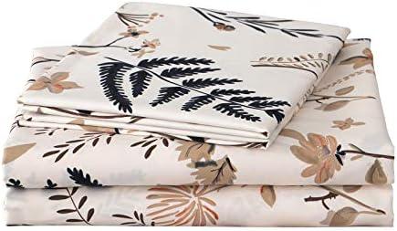 JSD Boho Floral Printed Sheet Set Queen Size 4 Piece, Soft Botanical Pattern Microfiber Sheets Extra Deep Pocket
