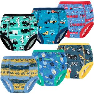 MooMoo Baby 6 Packs Potty Training Underwear Absorbent Vehicle Training Pants for Toddler Boys Pee Pants (4T)