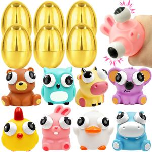 Jumbo 4" Golden Easter Eggs Filled Eye-pop Squishy Toys, 8 Pack Easter Basket Stuffers for Toddler Teens Boys Girls Surprise Golden Large Easter Egg Hunt Filling Treats Easter Party Favor
