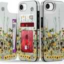 Goodon for iPhone 16e Case Wallet - Flip Folio Leather Cover with Trendy Floral Design, 3 Card Slots & Kickstand Function, Stylish Protective Phone Case for Women and Girls - Chrysanthemum