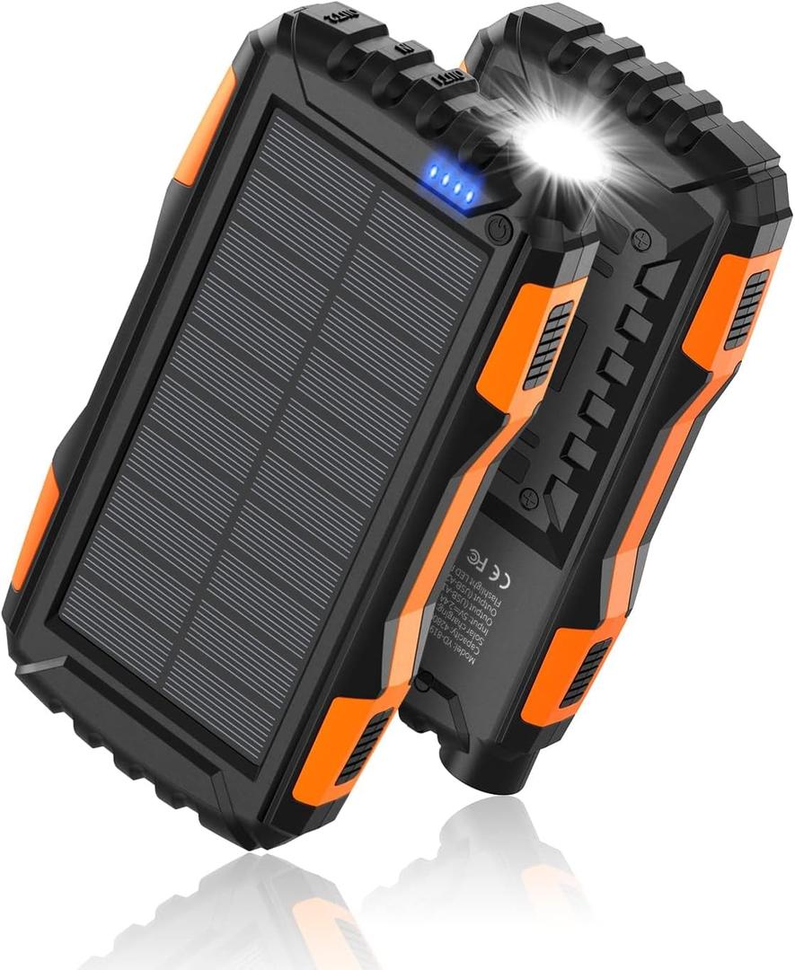 Power-Bank-Solar-Charger - 42800mAh Portable Charger, Solar Power Bank, External Battery Pack 5V3.1A Qc 3.0 Fast Charger Built-in Super Bright Flashlight (Orange)