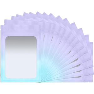 100 Pack Mylar Bags 3 x 4.7 Inch Resealable Smell Proof Bags with Clear Window Foil Pouch Bags Matte Gradient Color (Purple Blue)