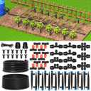 MIXC Greenhouse Micro Drip Irrigation Kit Automatic Irrigation System Patio Misting Plant Watering System with 1/4 inch 1/2 inch Irrigation Tubing Hose Adjustable Nozzle Emitters Barbed Fittings ((Upgraded) 26FT Main Tube+75FT 1/4'' Tube)