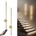 KARTOOSH Brass Battery Operated Wall Sconce Set of Two with Motion Sensor | Rechargeable Wireless Wall Lights with Remote Control, Dimmable, 3000K/4000K/6000K, Timer for Living Room, Hallway,39.3 Inch