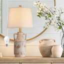 26" Vintage Ceramic Table Lamp for Home Decor, Farmhouse Retro Terracotta Lamp with Handles for Living Room, Rustic Pottery Bedside Nightstand Lamps for Bedroom, End Table, Entryway (Bulb included)