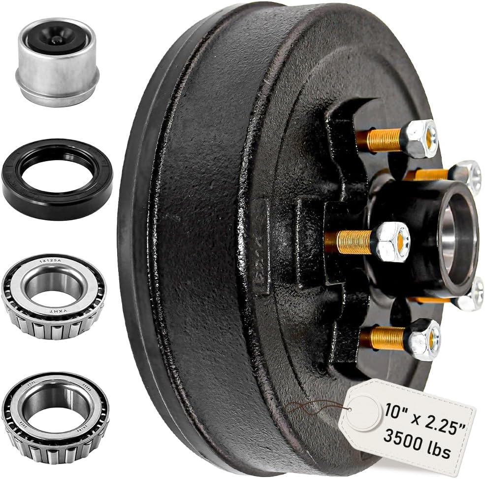 5 on 4.5" Trailer Brake Hub Drum 10" x 2-1/4" with L68149/L44649 Bearing and 1/2-20" Nuts Fit for 3500lbs Trailer Brake Kit - 22001K 008-247-05,84546