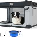 36 Inch Collapsible Travel Dog Crate for Large Dogs, Portable Dog Crate 3-Door Foldable Soft Kennel with Durable Mesh Windows, Warm Blanket and Foldable Bowl