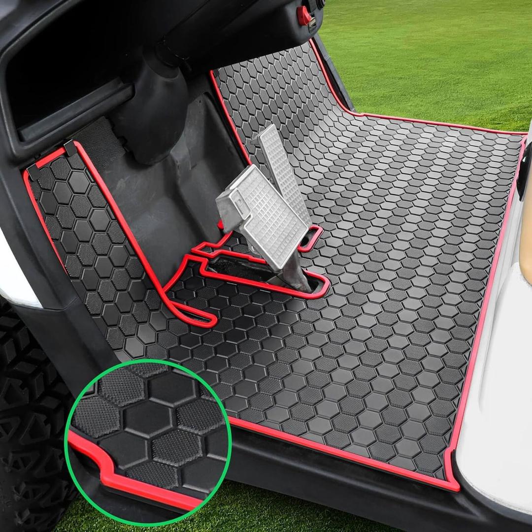 Golf Cart Floor Mat for Yamaha G29 Drive, Upgraded Non-Slip Full Coverage Liner Mats Replacement Thick Rubber, Fits Yamaha Drive (Gen1), G29, YDR, Adventurer (2007-2016)-Red Trim (Red)