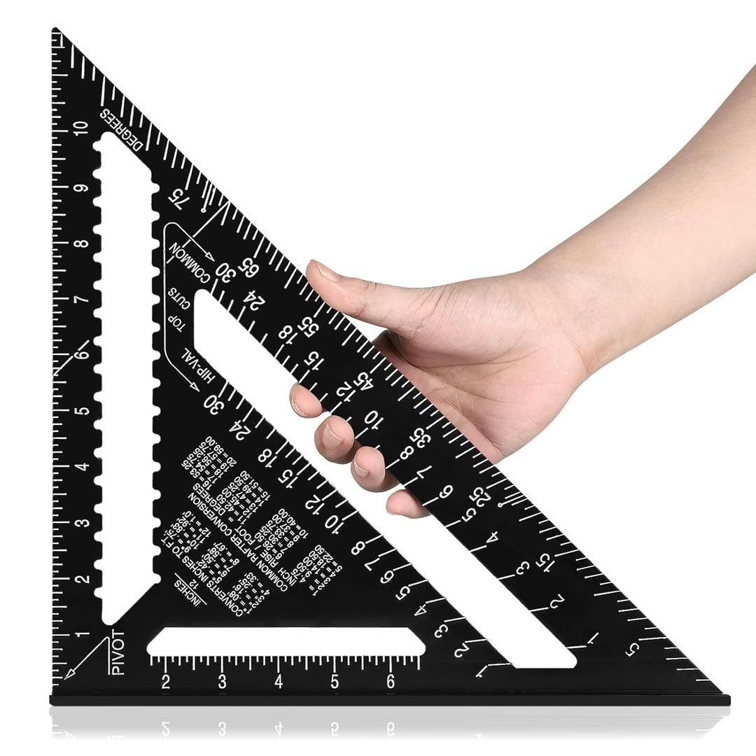 Beslands Aluminum 12-inch Rafter Square Professional Carpenter Measuring Layout Tool Alloy Metal Triangle Ruler Imperial Protractor for Woodworking, Framing, Roofing, and Construction