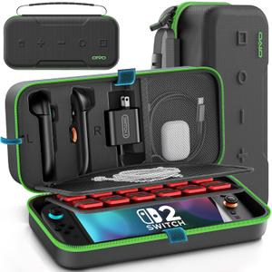 OIVO Carrying Case Compatible with 2025 Nintendo Switch, Portable Switch 2 Travel Carry Case Fit for Joy-Con 2 & Adapter, Hard Shell Protective Pouch Bag with 24 Game Slots, Green