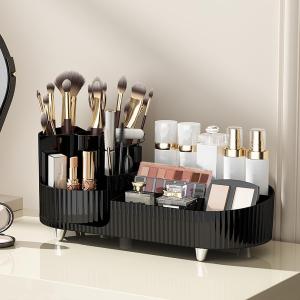 Makeup Organizer Countertop Rotating Makeup Organizer for Vanity Large Capacity Cosmetic Display Case with Makeup Brush Holder Cosmetic Organizer Countertop Black