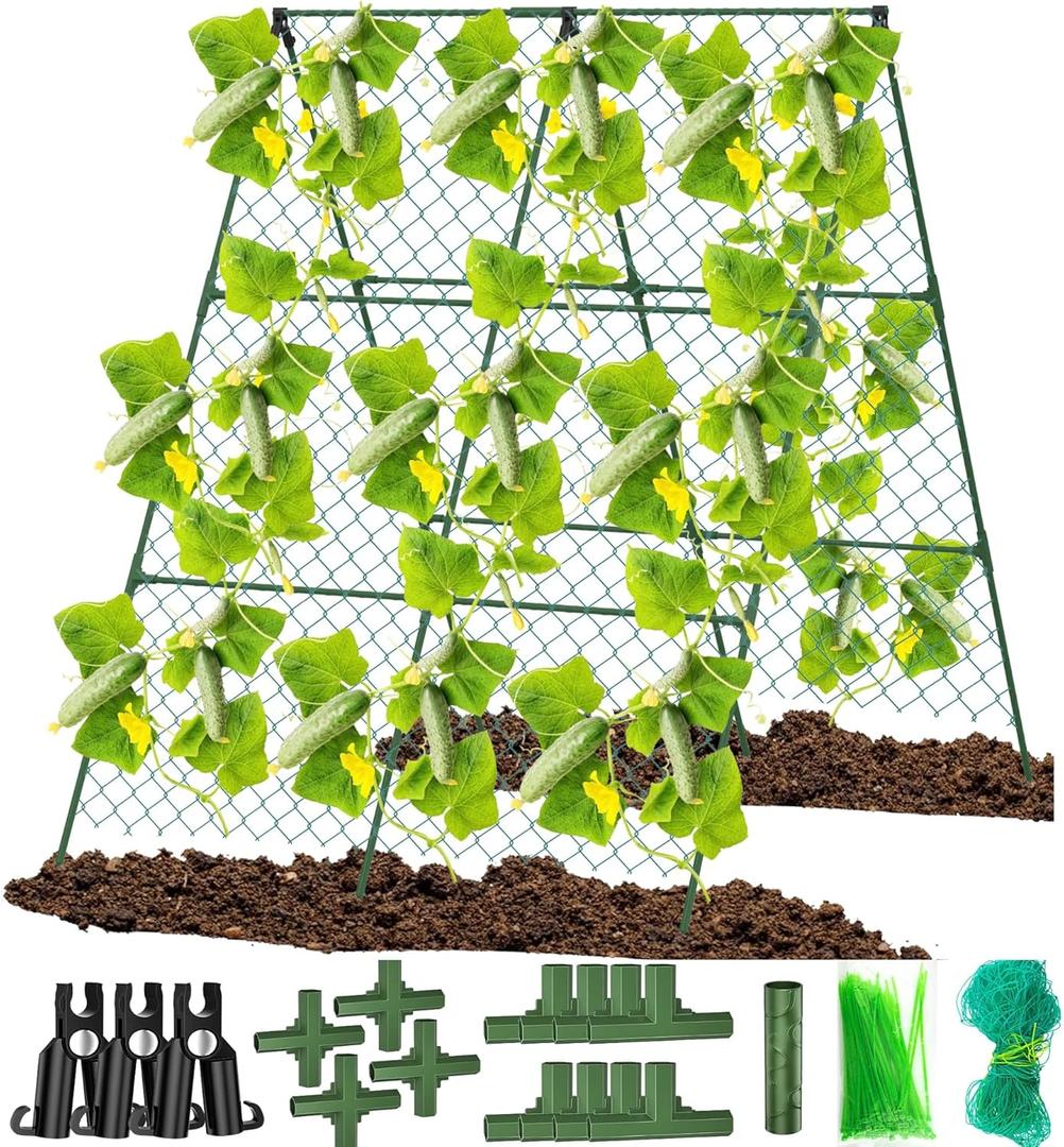 Cucumber Trellis for Garden, 35" X 50" Foldable A-Frame Trellis Garden Plant Climbing Frame for Raised Bed Outdoor Vegetable/Tomato/Flowers/Pea/Cucumber Growing Rack