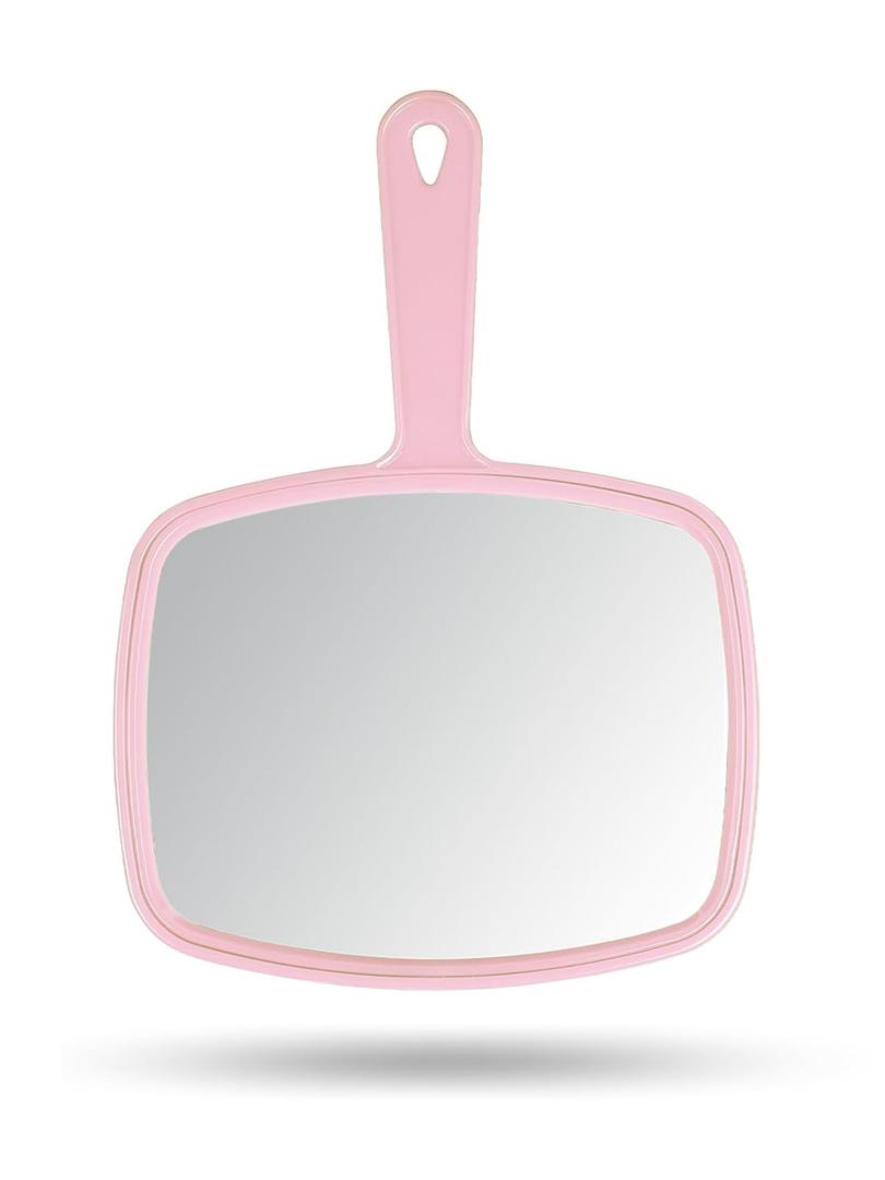 Hand Mirror Salon Barber Hairdressing Handheld Mirror with Handle (Square Pink 7.4 x 10.3 inches)