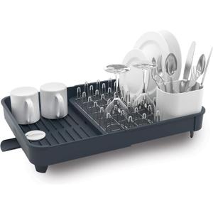 Joseph Joseph Extendable Dish Drying Rack with Expanding Dual Parts, Non-Scratch, Movable Silverware Drainer & Drainage Spout, Grey