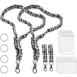 2 Set Scrunchie Lanyard Teacher ID Badge Holder with Breakaway Buckle, Stretchy Wrist Lanyards for Women, Cute Keychain Lanyard for Nurse, Office, Cruise Ship