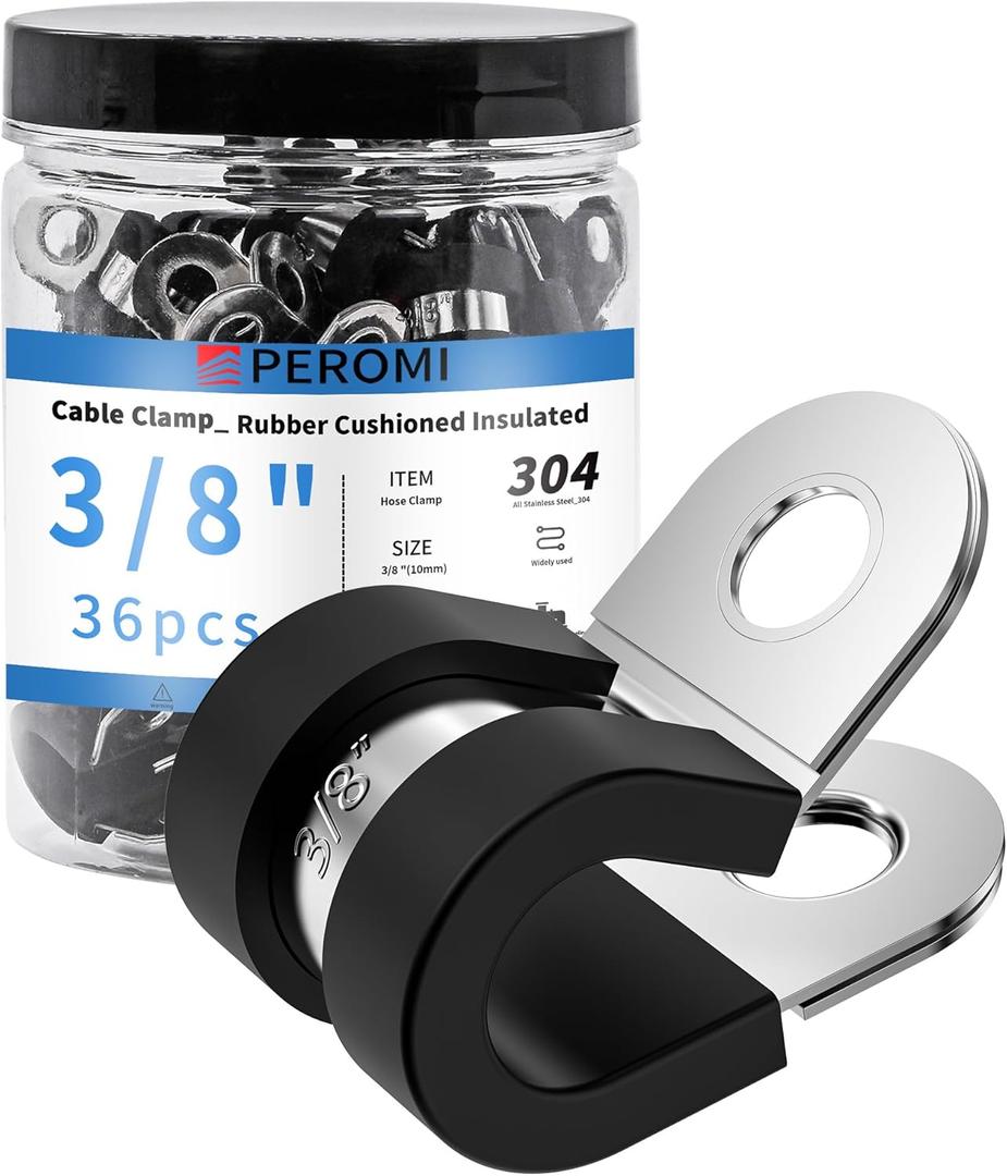 36PCS 3/8" Double Cable Clamps with updated Riveted Reinforce, 304 Stainless Steel Rubber Cushioned Insulated Loop Pipe Wire Clamps