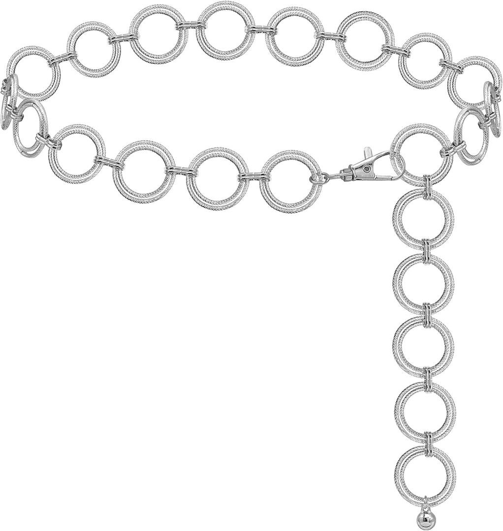 LIMHOO Metal Waist Chain for Women Chunky Belly Link Chain Belt for Dresses (S: Length 105cm (41.3in), O-ring Silver)
