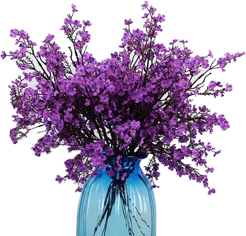 JAKY-Global Babys Breath Fabric Cloth Artificial Flowers 6 Bundle European Fake Silk Plants Decor Wedding Party Decoration Bouquets Real Touch DIY Home Garden(Purple)